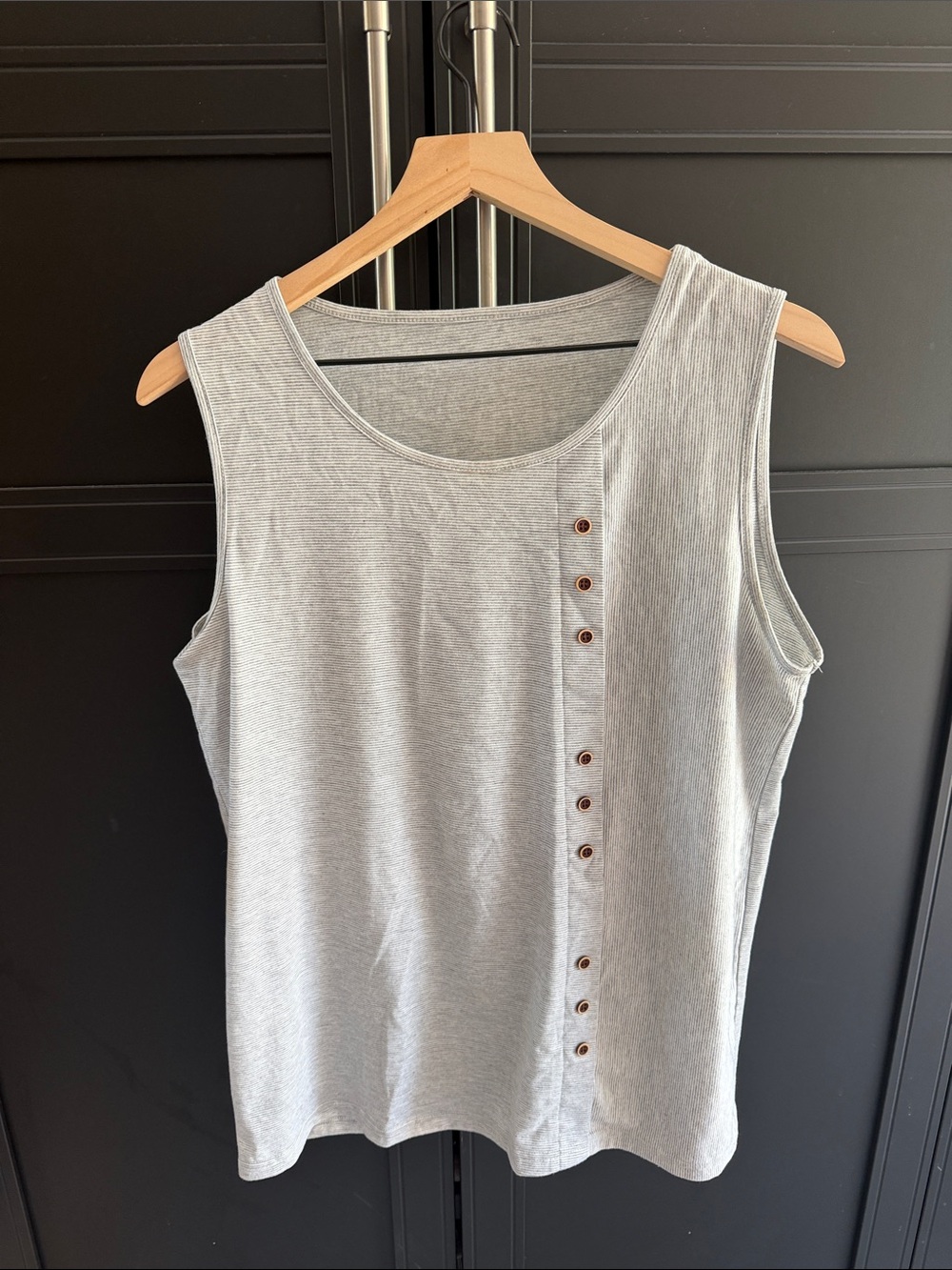 Light Gray Sleeveless Button-Trim Tank Top